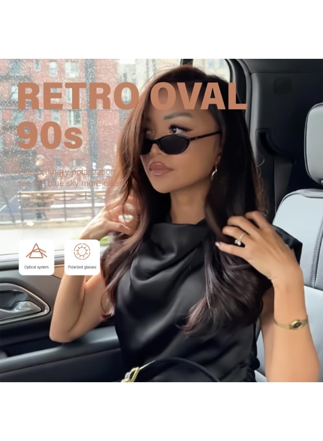 نظارات شمسية بيضاوية بتصميم كلاسيكي للنساء، مستوحاة من موضة التسعينيات، بتصميم عين القطة، توفر حماية من الأشعة فوق البنفسجية، وعدسات ضيقة عصرية. - Image 3